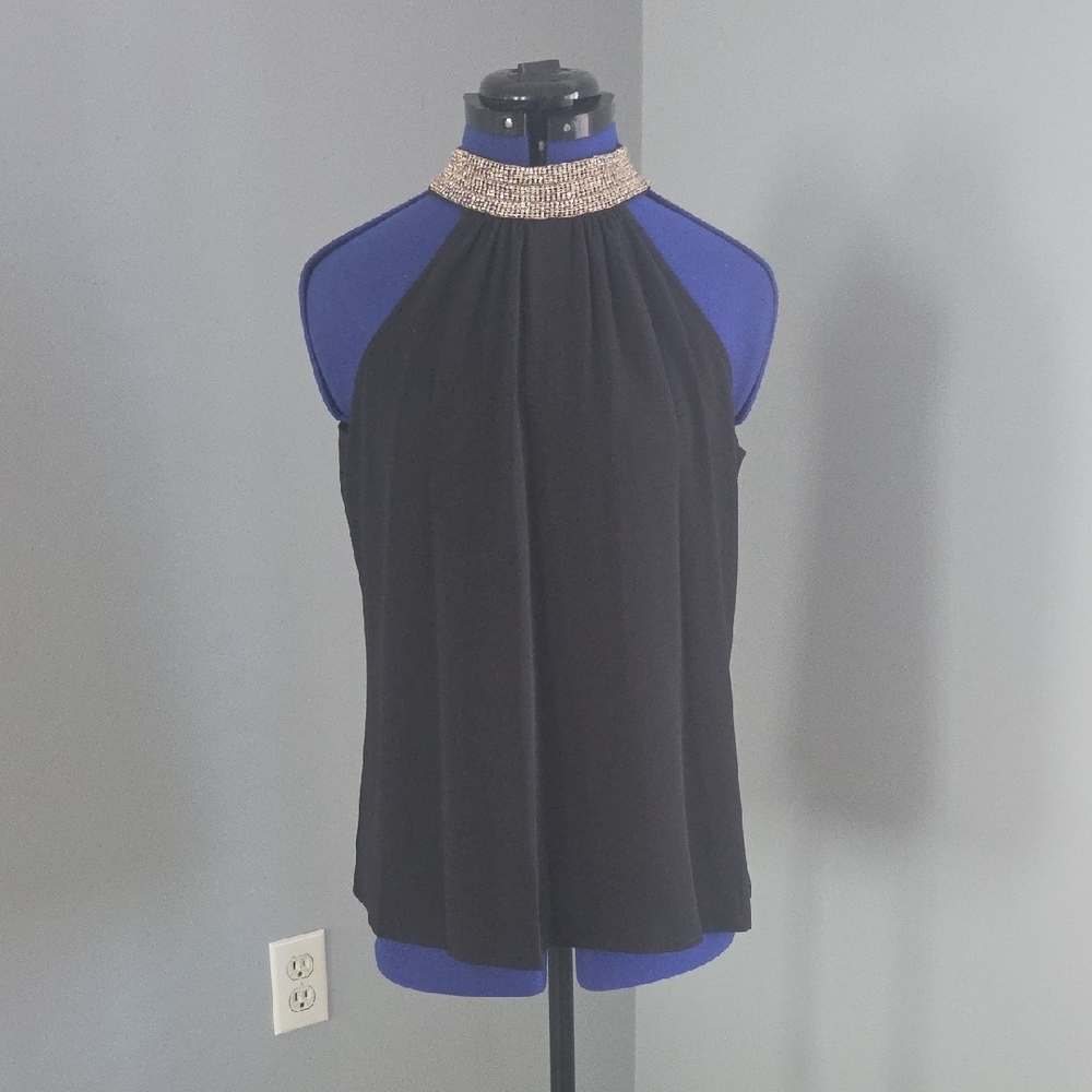 Worthington Black Halter Camisole with Gold Beaded Collar